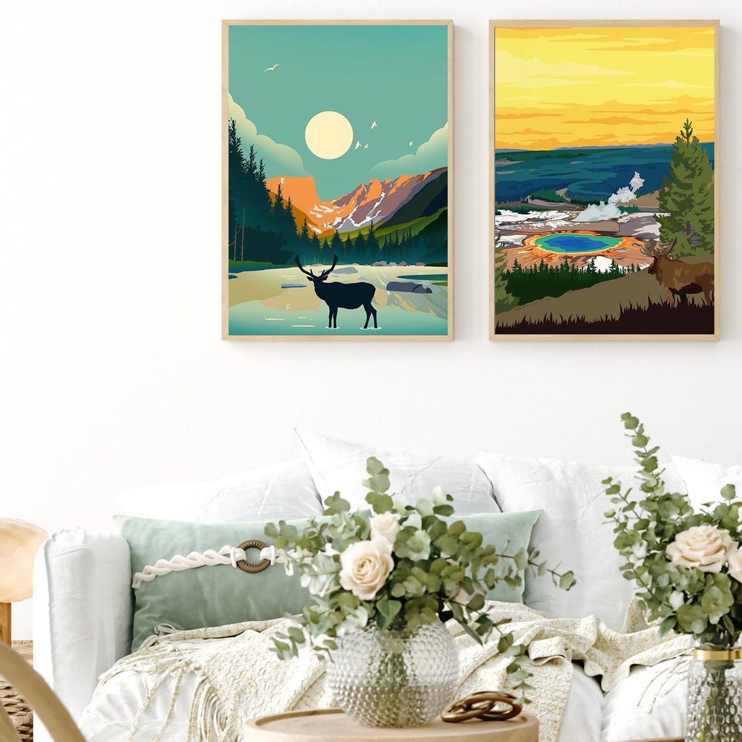 6 Packs Paint by Numbers for Adults Beginners, National Park Painting by Number Kits on Canvas Without Frame, Yellowstone Grand Teton Yosemite Lanscape Craft Arts for Home Wall Decor 9.8x13.8inch
