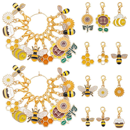 UNICRAFTALE 24Pcs 12 Styles Bee Stitch Markers for Crocheting Enamel Honeycomb Sunflower Daisy Planner Crochet Markers Removable Lobster Claw Clasps Locking Metal Knitting Marker for Knitting Weaving