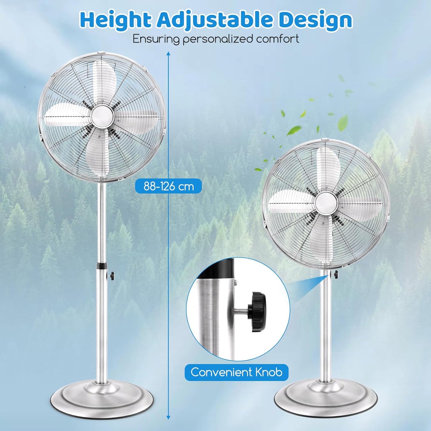 Tangkula 16-Inch Metal Pedestal Fan - Adjustable Height, 3 Speeds, 75° Oscillation | Ideal for Living Room & Office