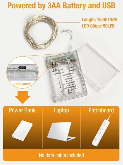 4 Pack 16FT 50LED 8 Dimmable, btfarm Fairy Lights Battery Operated with Timer, Twinkle String Lights Battery Powered
