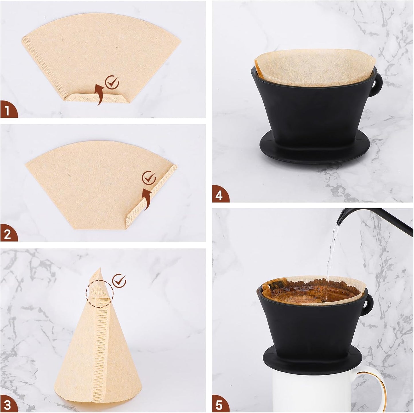 Segarty Pour Over Coffee Maker, Single Cup Black Silicone Dripper Set with 200PCS Cone Filters for Home Travel