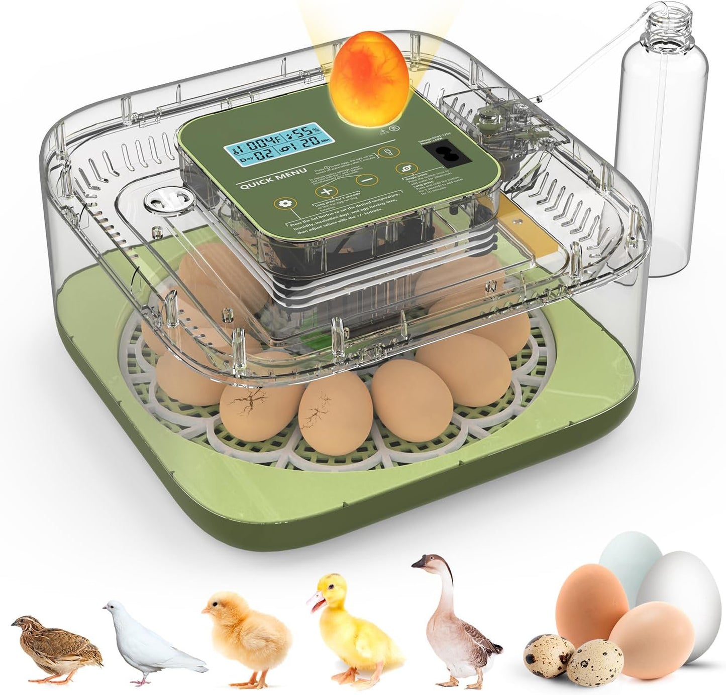12 HOWOOlUA Egg Incubator for Hatching Eggs withAuto Turn, Temp & Humidity Control, Built-in CandleLarge Capacity Egg