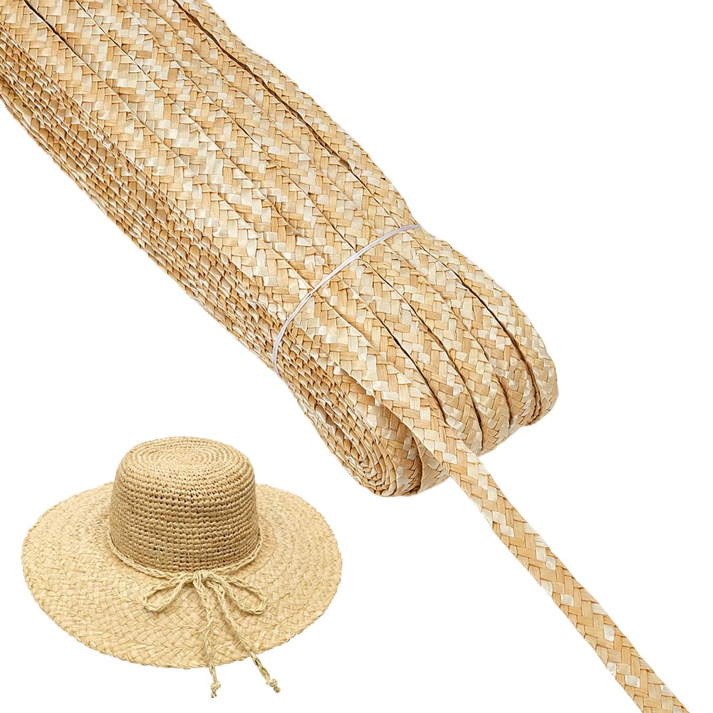 PH PandaHall 54.68 Yards Wheat Straw Braided Material for Hat Making, 1/2 inch Wide Handwoven Natural Straw Braiding Lace Trim Rustic Sewing Ribbon for Hat, Basket, Bag, Vase, DIY Craft