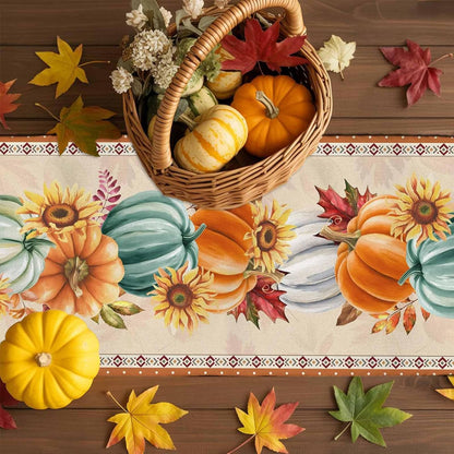 LooPoP 13x108 Inches Thanksgiving Fall Pumpkin Table Runners Maple Leaf Orange Lattice Long Washable Table Runner