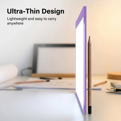 A4 Ultra-Thin LED Light Pad with Scale - 5000 Lux Stepless Dimmer Light Box for Diamond Painting, Tracing & Sketching - USB Powered Portable Light Table for Artists, Tattoos & Animation - Purple