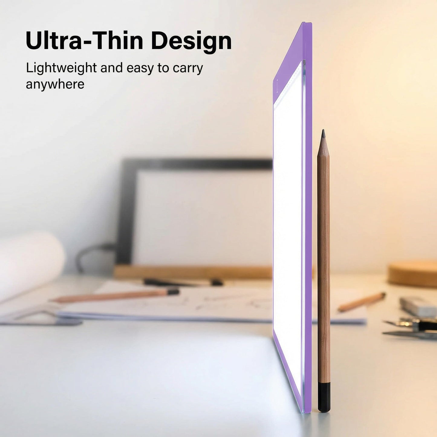 A4 Ultra-Thin LED Light Pad with Scale - 5000 Lux Stepless Dimmer Light Box for Diamond Painting, Tracing & Sketching - USB Powered Portable Light Table for Artists, Tattoos & Animation - Purple