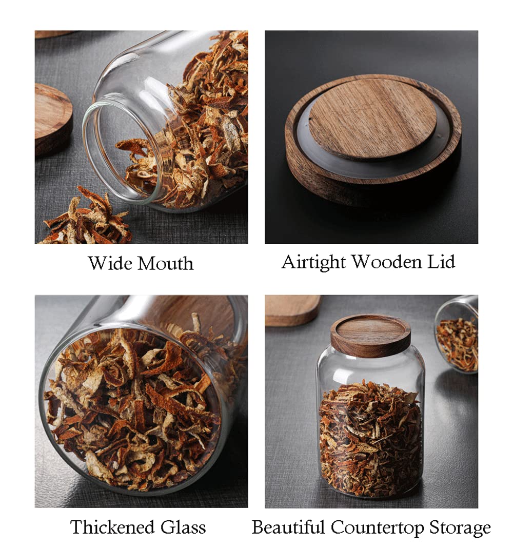 WINAKUI Large Glass Jars with Airtight Wooden Lid, Food Storage Glass Canister, Clear Cereal Storage Container for Flour, Sugar, Coffee Beans, Snack (67 FL OZ (2000ml))