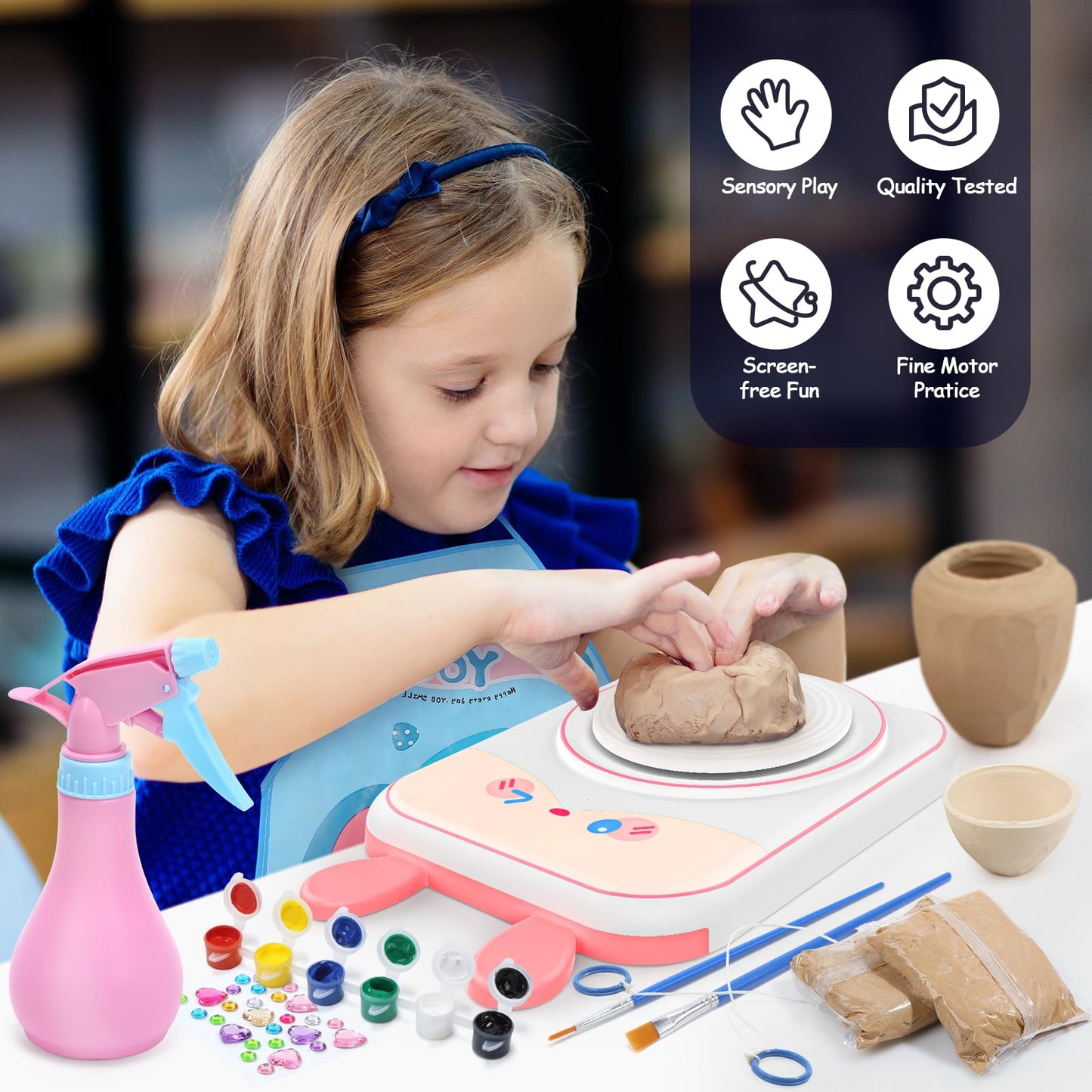 Skirfy Pottery Wheel for Kids Art Crafts Kits for Kids Ages 6-8 9-12 Clay Sculpting Tools & Painting Kit,Birthday Thanksgiving Christmas Gift Girls Toys 8-10,DIY Kits Clay Maker for Beginners