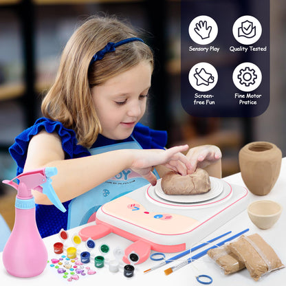 Skirfy Pottery Wheel for Kids Art Crafts Kits for Kids Ages 6-8 9-12 Clay Sculpting Tools & Painting Kit,Birthday Thanksgiving Christmas Gift Girls Toys 8-10,DIY Kits Clay Maker for Beginners