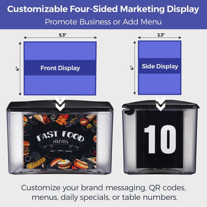 Stardrix 3-Pack Interfold Tabletop Napkin Holder, Spring Loaded Commercial Restaurant Napkin Dispenser with 4-Sided Marketing Insert Display, Easy-Access Black Napkin Dispenser for Counters & Tables
