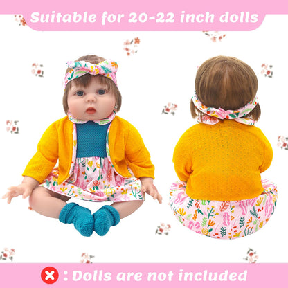 ECORELF Reborn Doll Clothes for 20-22 Inch Dolls, 2 Set 20 Inch Baby Doll Clothes Accessories 7 Pcs Include Dress Coat Outfits, Headbands, Socks, Top and Pants