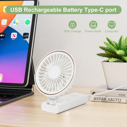 Mini Handheld Fan, Powerful Battery Operated Fan with LED Display, 4 Speed Adjustable for Travel
