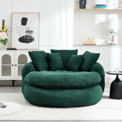 WEALTHOUSE Oversized Oval Floor Sofa Lounger with Pillows Ergonomic Wrap Around Backrest Chenille Fabric Memory Foam Filled Lazy Chair for Adults Living Room (Emerald)