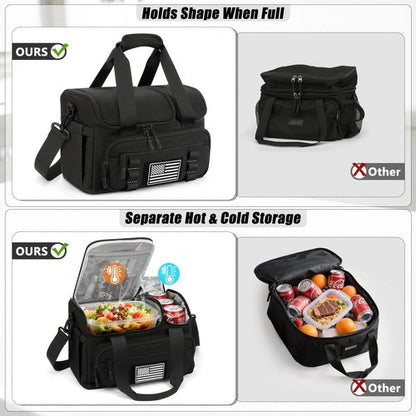 ETRONIK Tactical Lunch Bag - 15L Insulated Cooler for Men | Hot/Cold Compartments, Fits 3 Meals & Snacks, Black