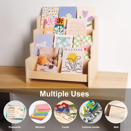 Exood Greeting Card Organizer Display Stand , 4-Tier Wooden Rack Holder for postcard Brochure Photos Sticker Retail