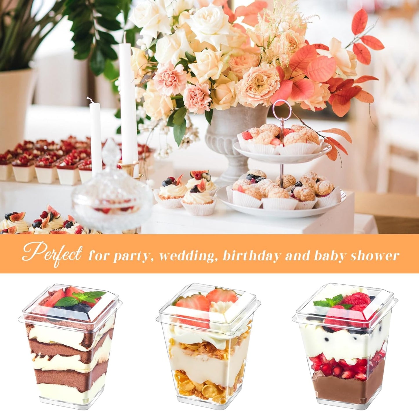 50 Pack 5 oz Kucoele Plastic Dessert Cups with Lids and Spoons, Clear Parfait Cups Pudding Cups Mini Party Serving Cups