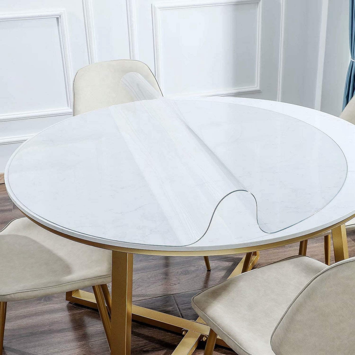 17 Inch 1.5mm NECAUX Round Clear Table Cover Protector, Thick Upgraded Version, Unshrinkable Waterproof Plastic
