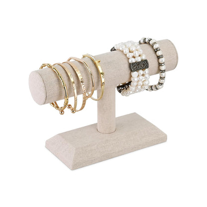 MOOCA Linen Covered Wood Jewelry Display, Jewelry Stand, Bracelet Holder Display, Watch Stand, Bracelet Stand, Tan Linen