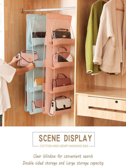 AARAINBOW 1 Pack Hanging Handbag Purse Organizer - 8 Pockets Space Saving Wardrobe Organizer, Light Pink