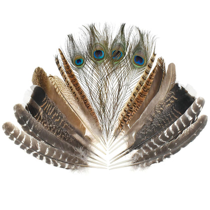 MARRTEUM 5 Style 10-12 Inch Natural Feathers, 20 Pcs Large Assorted Mixed Spotted Pheasant Peacock Turkey Feathers Decorative Bulk for DIY Crafts, Vase, Hat, Clothing, Wedding, Home, Party Decoration