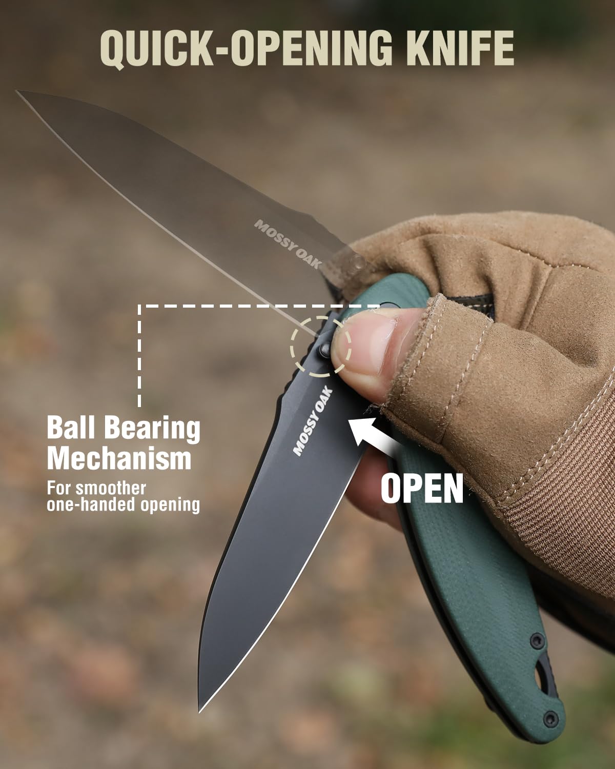 Mossy Oak Folding Pocket Knife, 3.54" D2 Steel Blade with G10 Handle, EDC Folding Knife with Pocket Clip, Suitable for Camping, Tactical, Survival, Hiking and Hunting