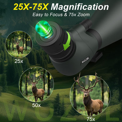 WOZEL 25-75x100mm HD Spotting Scope - 45 Degree Angled BAK4 Prism High Definition Waterproof Spotter Scope for Bird Watching Target Shooting Hunting Wildlife Viewing with Carrying Bag