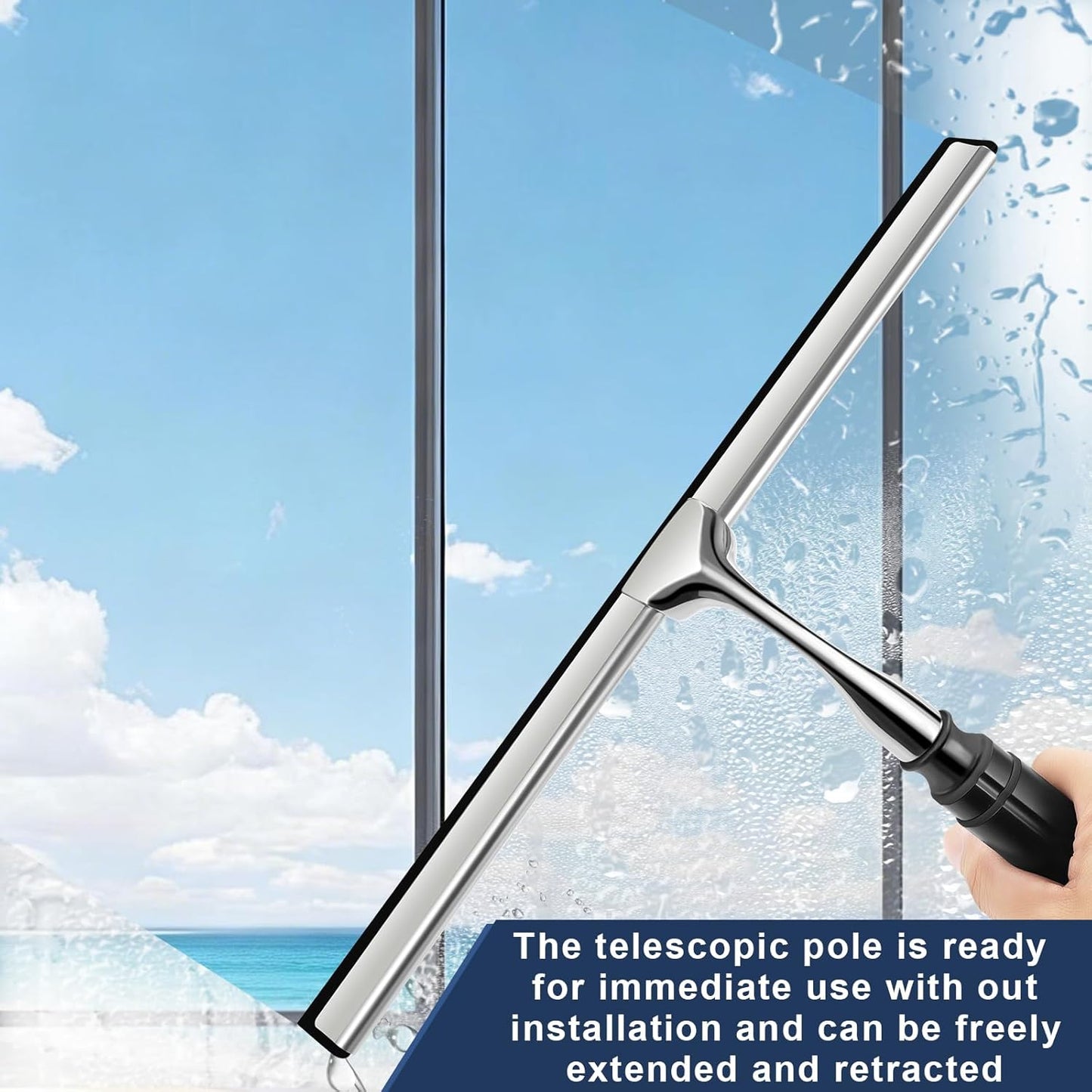 17'' 60'' 12'' (60'' - Metal Squeegee with Extension Pole for Window,Glass Door,Mirror, Wide Telescopic Shower Squeegee