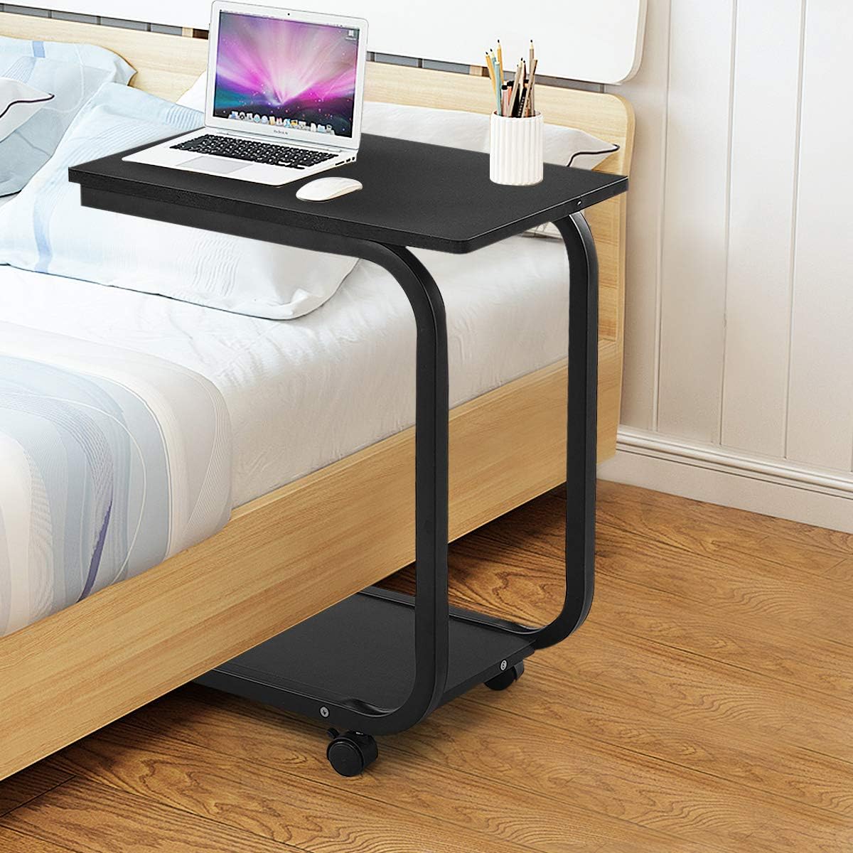 Tangkula Versatile C Table - Black Snack & Coffee Tray for Living Room