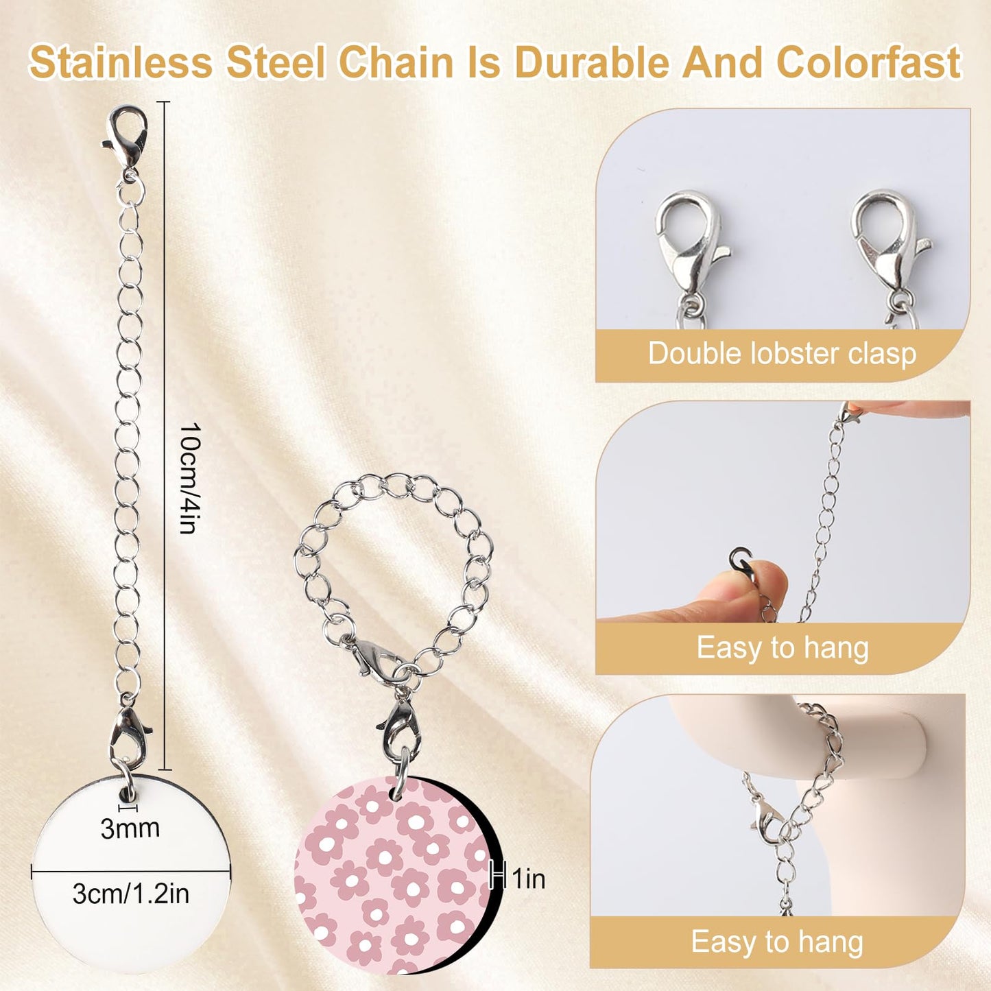 Stanley Cup Charm Accessories for Tumbler Cup - 16Pcs Bulk Set with Keychains, MDF with Chain Jump Ring - DIY Crafts (Rectangle)
