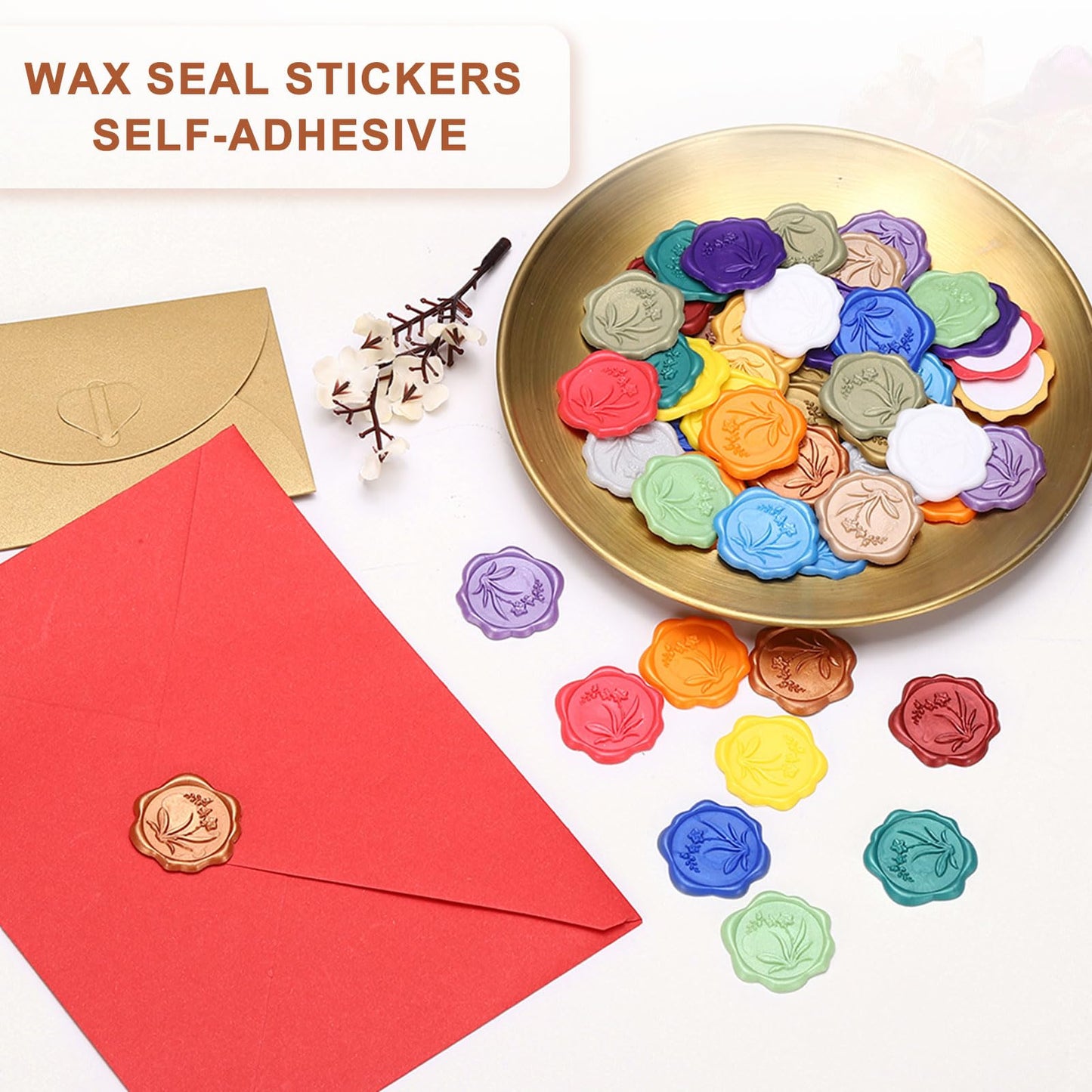 PATIKIL Wax Seal Stickers, 50 Pcs Envelope Seal Stickers, Self-Adhesive Wax Stamp Wedding Invitation Accessories for Wedding Party Birthday Gift Wrapping Anniversary, Coffee