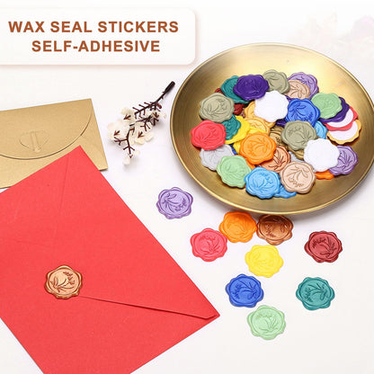 PATIKIL Wax Seal Stickers, 50 Pcs Envelope Seal Stickers, Self-Adhesive Wax Stamp Wedding Invitation Accessories for Wedding Party Birthday Gift Wrapping Anniversary, Coffee