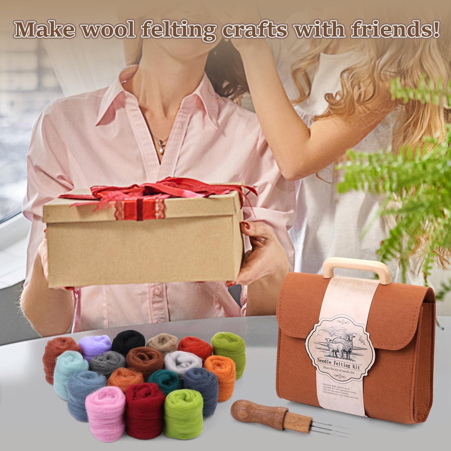 ZXIIXZ Needle Felting Kit, 24 Colors Felting Wool Kit with Felt Bag, Felting Needles, Pad, Felting Wool Bulk for DIY Needle Felting Beginner with Step by Step Instructions