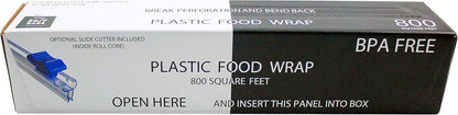 Plastic Food Wrap | 800 SQ. FT. BPA-Free with Optional Slide Cutter - Extra Cling, No Mess, Clear