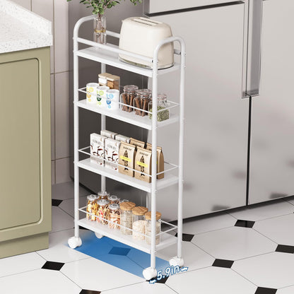 4-Tier 5.9" 4-Tier (5.9" 33.6" Asgolion Slim Storage Cart, Small Rolling Cart with Wheels, Deep, Narrow Bathroom Shelf
