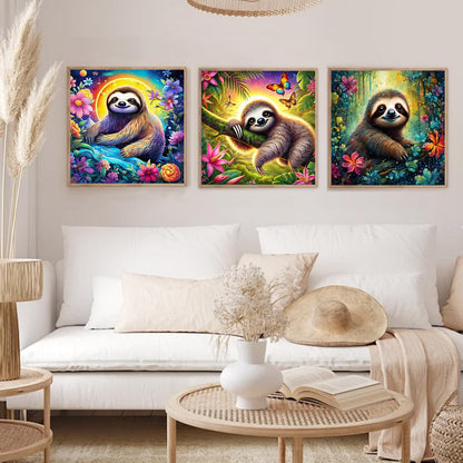 Paint by Numbers for Adults and Kids Beginner, 3 Pack Flower Sloth Painting by Number Kits On Canvas, Number Artist Paint by Number Kit DIY Acrylic Paints, Home Wall Decor Gift 12X12 inch