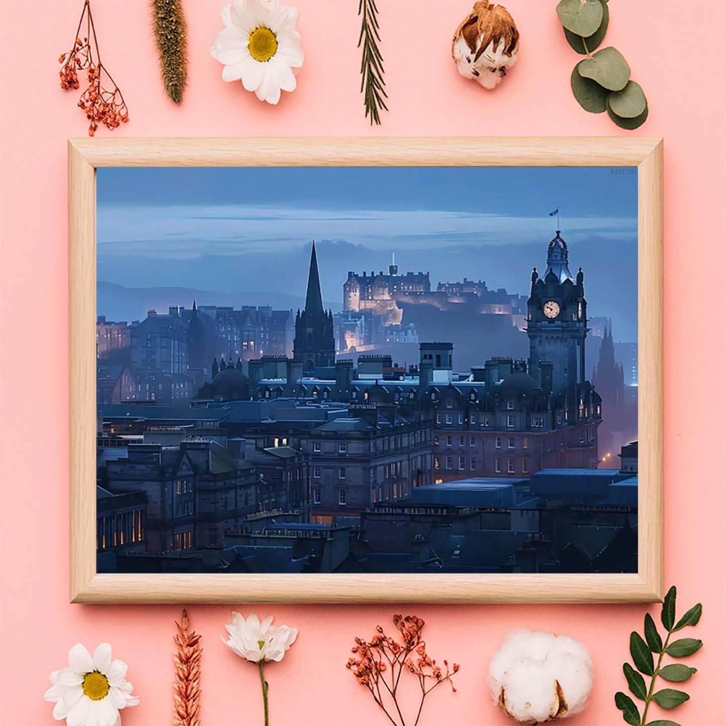 KAYEIUU Scotland Edinburgh City Landscape Prints Funny Diamond Painting Kits for Adults Round Art Painting Kit Crafts Home Wall Decor 12x16 inch