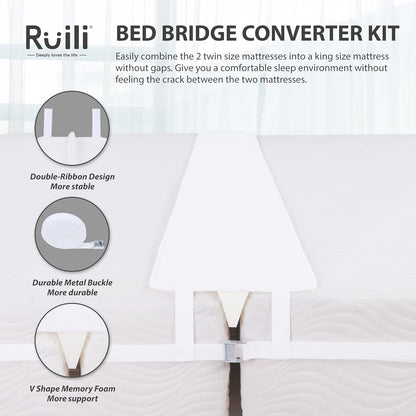 Ruili Bed Bridge Twin to King Converter Kit, Adjustable Comfortable Bed Connector with Strap and Storage Bag