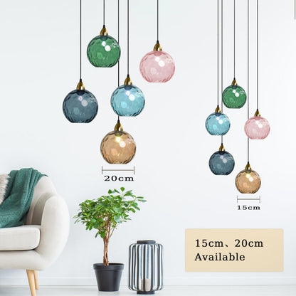XIRYTU-H 20cm/7.9’’ Industrial Vintage Spherical Glass Pendant Light, E26 Ceiling Hanging Lamp, Gold Finish & Ripple Glass Globe Shade, Dining Room Bedroom Chandelier (Azure Blue)