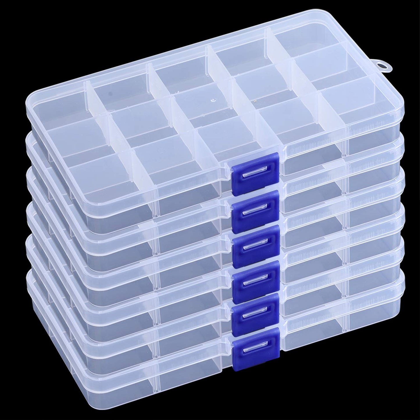 KINJOEK 10 Pack 15 Grids Plastic Bead Organizer Containers Storage, Adjustable Dividers Diamond Jewelry Craft Painting Storage Case, Clear Small Fishing Tackle Box for Sewing Cross Stitch Accessories