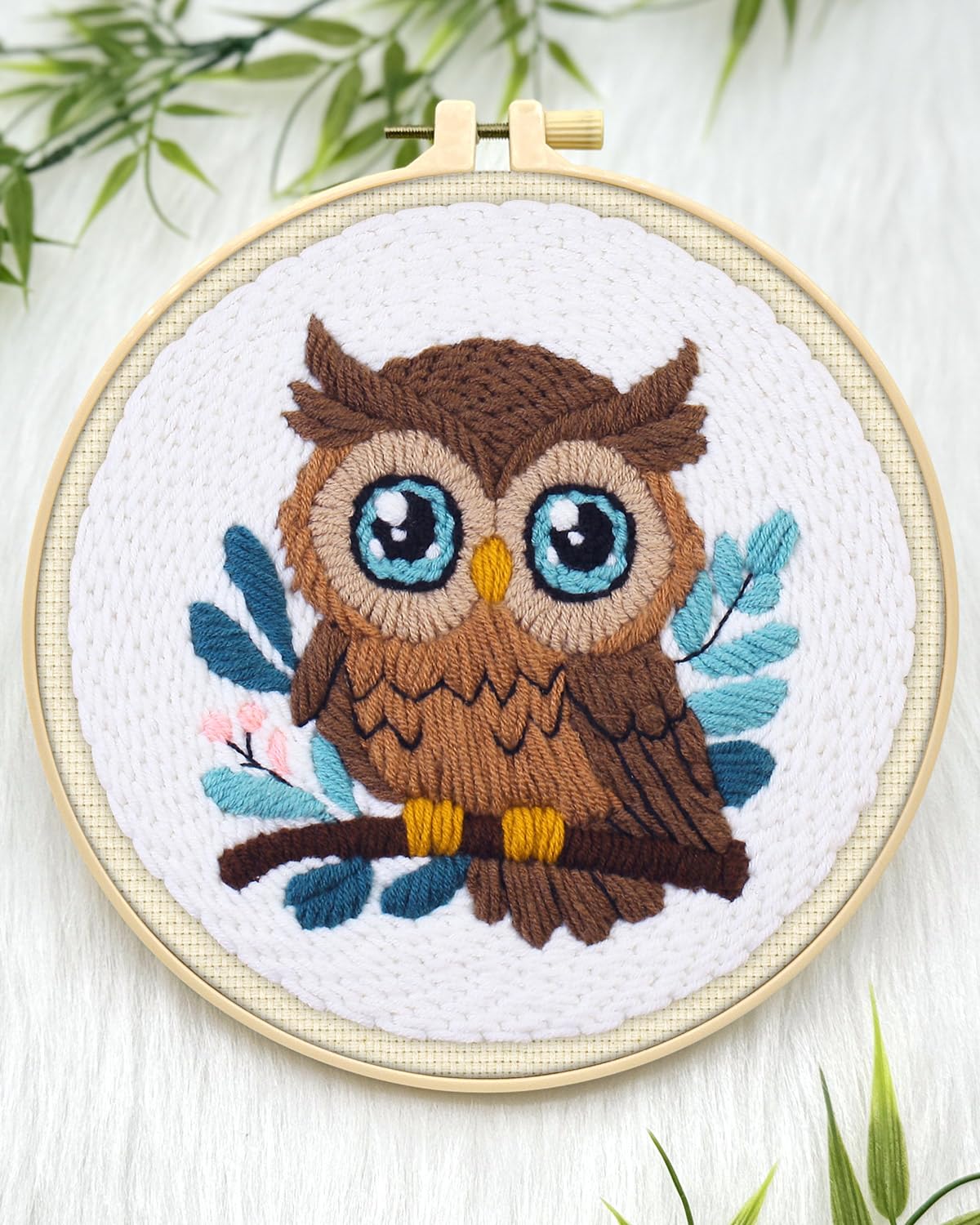 ERKOON Punch Needle Kit for Beginners Adults, DIY Easy Animal Embroidery Set for Starter Art Craft, Needling Punch Project with Patterns, Tools, Yarns, Hoop, Instruction (Owl)