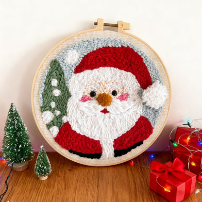 DIY Punch Needle Kits for Beginners Santa Claus with Hoop Punch Needle Starter Craft Embroidery Set Easy for Adults and Children Festival Gift and Decoration 20x20cm-9