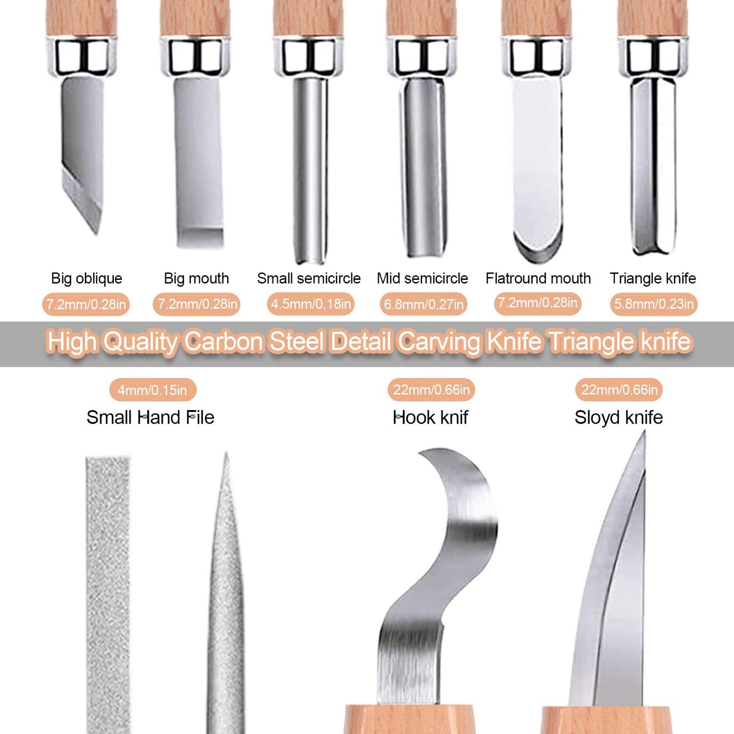 MILUOSONG Wood Carving Kit Box Wood Carving Tools Hand Carving Knife Set with hand Files for Wood,Model,Spoon,Pumpkin, Vegetables Carving Kit for Kids Adults Beginners Woodworking DIY