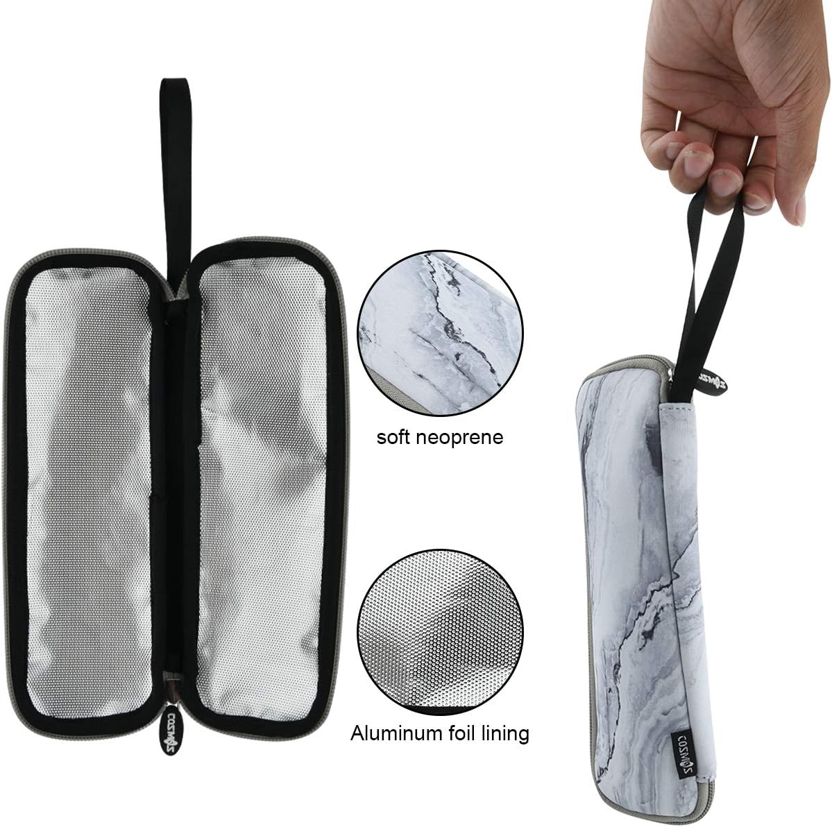 CM Reusable Portable Travel Tableware Carrying Bag, Storage Case for Cutlery, Flatware Organizers, Marble White