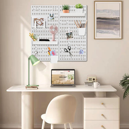 SHGJ&SOFT Peg Board Wall Organizer Panels, 22pcs - Includes 4 White Pegboards & Accessories, Plastic Pegboard for Home，Office, Craft Room, Gaming Setup, 24″×24″, Wall Mount Display Pegboard Panel Kits