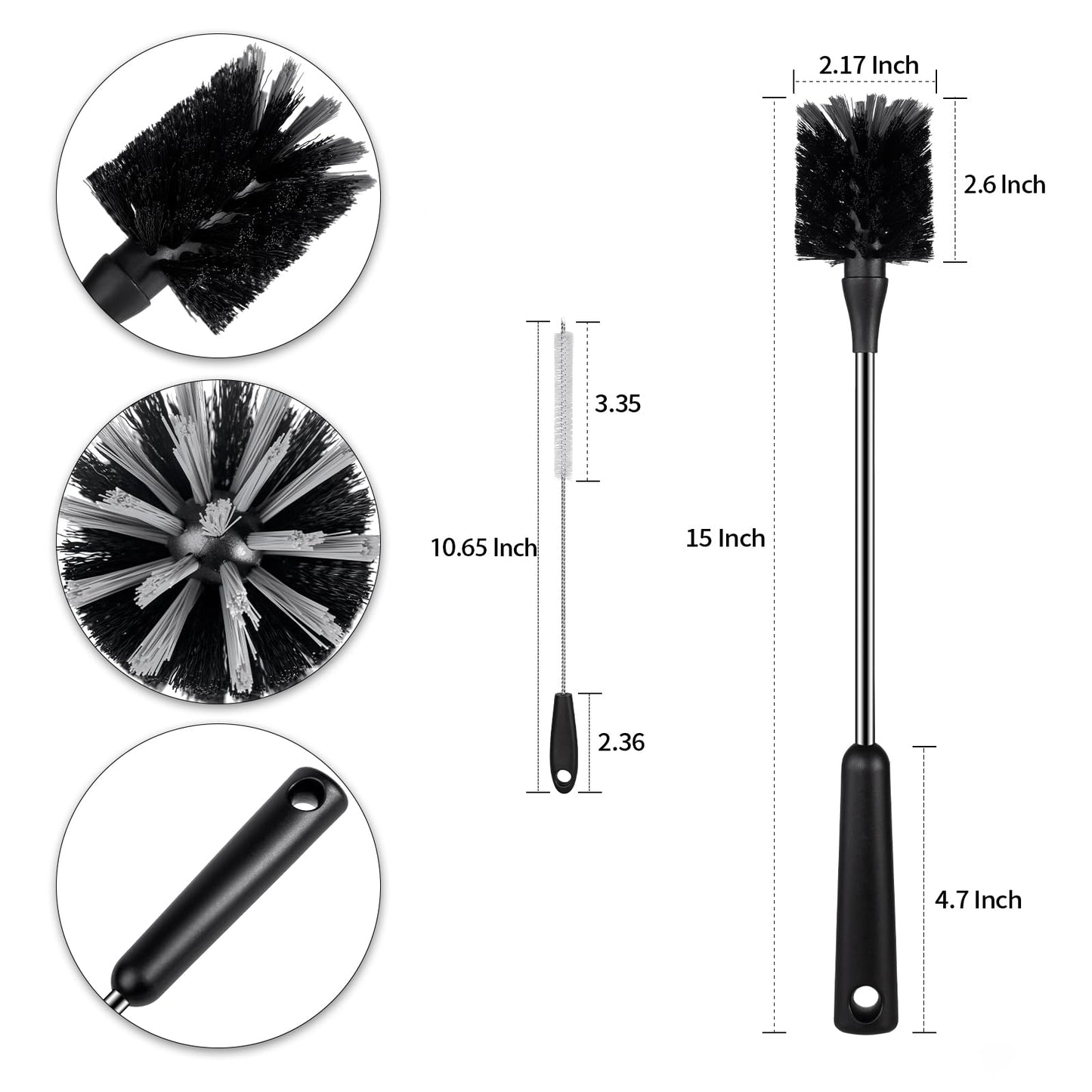 [4 Pack] Water Bottle Brush & Straw Cleaner Set,Stainless Steel Long Handle Baby Bottle Scrub Cleaning Brush for Sports Bottles, Cups, Dishes, Coffee Mugs, Glasswares, Tumblers, Wine Decanters