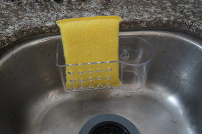 AMUONTY Sponge Holder for Kitchen Sink Suction,Plastic Sink Brush Sponge Caddy Sink Organizer-(5.7" x 2.4" x 3.1"),Clear