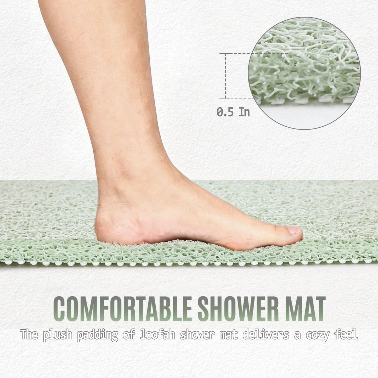 Joyhalo Shower Mat Bathtub Mat Non Slip, Bathmats Non Slip, Quick Drying Foot Scrubber Loofah Mats for Shower, Tub, Bathroom, Home,30x17inch, Mint Green