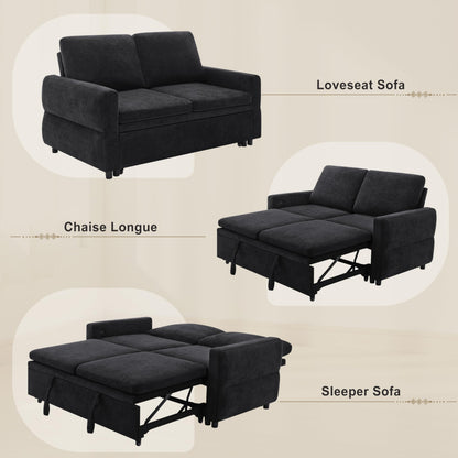 Eafurn 3 in 1 Convertible Sofa Bed Pull Out Sleeper Couch Bed - Modern Futon Loveseat Sleeper Sofa with Adjustable Reclining Backrest & USB Ports for Living Room, Chenille Fabric