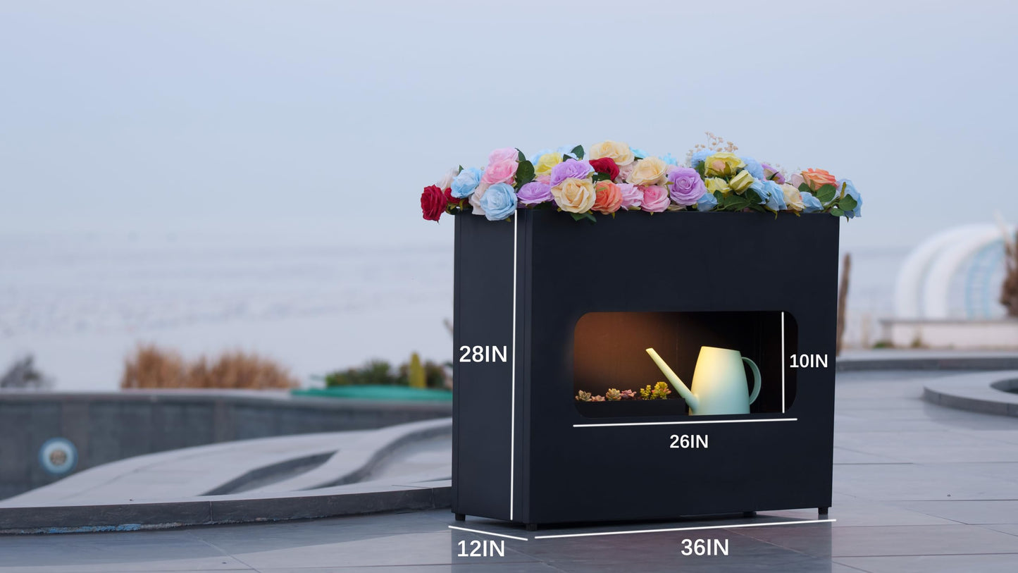 Turviaspact 36x12x28IN Metal Planter Box with LED Intelligence Light Large Black Rectangular Planters for Plant Pots,Plants,Flowers,Privacy Planter for Patio,Front Porch,Balcony,Garden