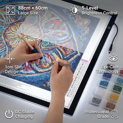 A1 Extra Large LED Light Pad (34.6"x23.6") - Upgraded Durable Tracing Light Box with 5-Level Brightness - Dot-Free Eye Protection Board for 5D Diamond Art Painting, Sketching, Drafting & Tracing